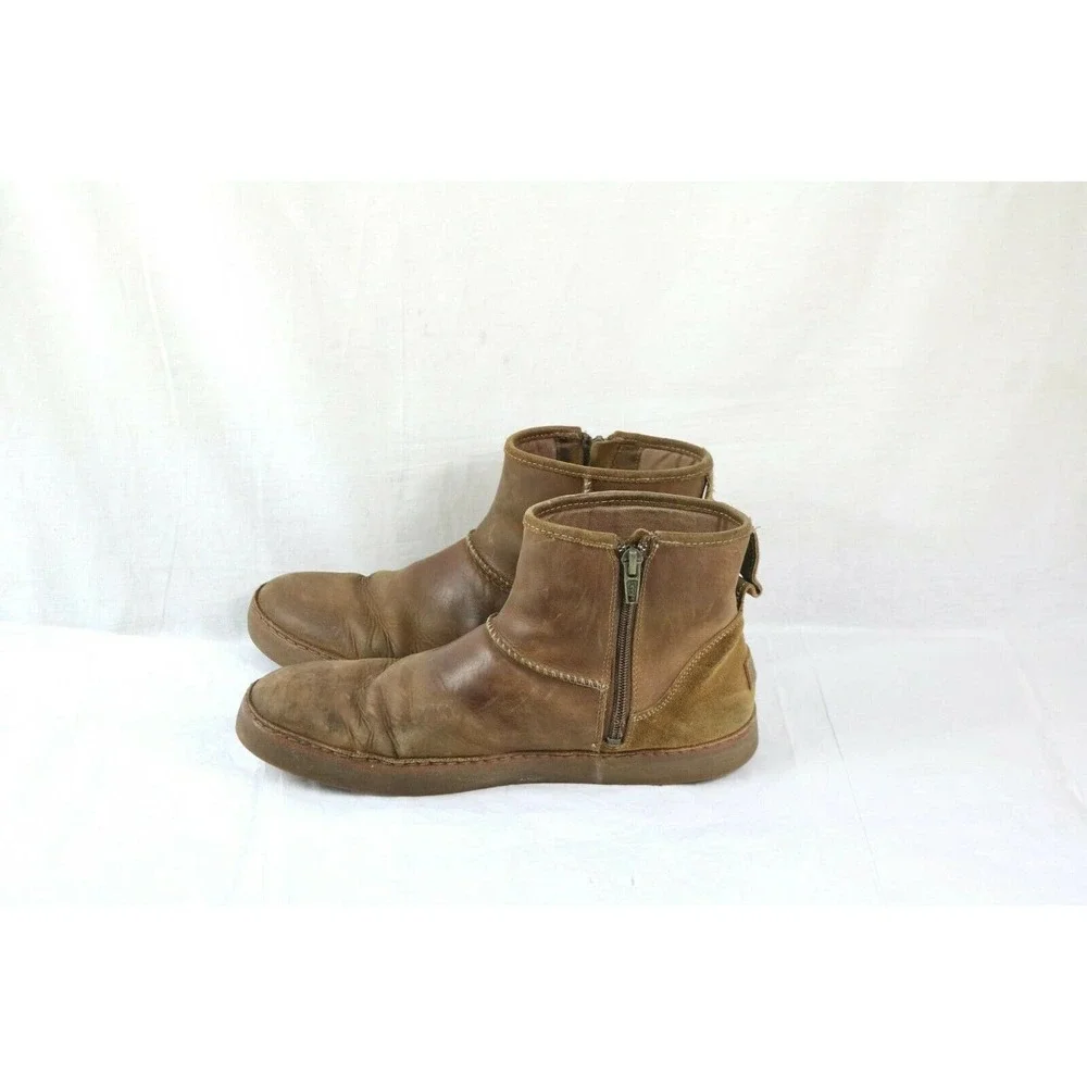 Ugg Distressed Leather Men's Ankle Boots Side Zip Size 13 Flat Shoes